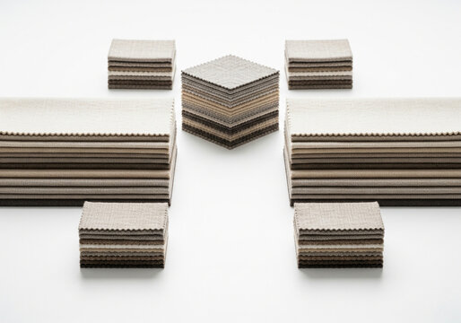 Neutral Fabric Swatches Arranged Symmetrically &ndash; Minimalist Textile Flat Lay for Interior Design, Fashion Portfolios, Branding Mockups, and Elegant Material Concepts