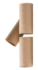 Top view of tissue paper cores or toilet paper tubes in stack after used out in toilet or restroom isolated on white background with clipping path