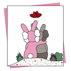 Cute of rabbit in love design for card, poster, postcard, pattern, valentine, print, fabric, printing and design work. Vector illustration.