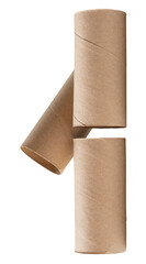 Side view of tissue paper cores or toilet paper tubes in stack after used out in toilet or restroom isolated with clipping path in png file format