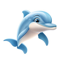 Obraz premium Cartoon dolphin character swimming joyfully in the ocean isolated on transparent background.