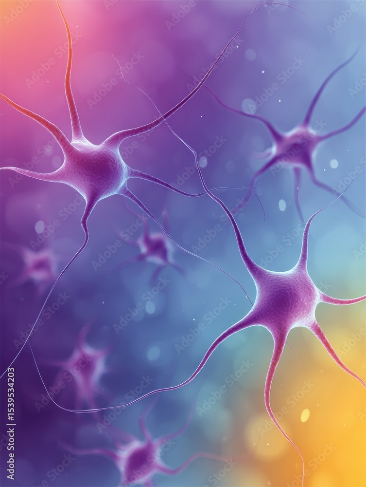 Poster Floating Neuron Elements Against a Smooth Gradient Background Showcasing Colorful Scientific Visualization of Neural Activity and Connections