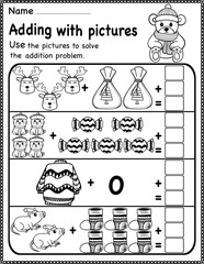 Christmas  addition counting on, math activity for kids, up to ten