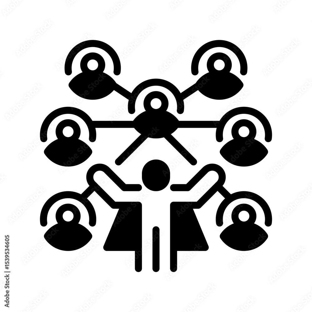 Poster leader with team line icon. linear style sign for mobile concept and web design. outline vector icon