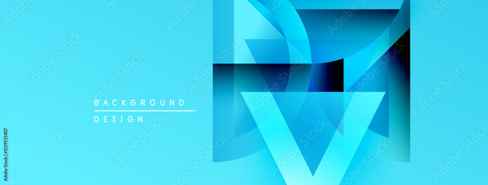 Poster Abstract blue design features layered geometric shapes. Gradient colors create depth, modern aesthetic. Minimal text present.
