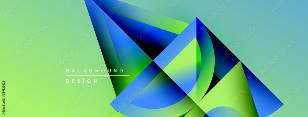 Aufkleber Abstract geometric shapes overlap, creating vibrant blue, green gradients. Background features text background design. Modern, dynamic visual composition.
