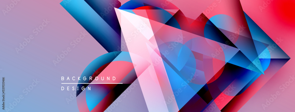 Poster abstract geometric shapes blend vibrant colors. gradient transitions create dynamic visual texture. 