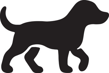 Black silhouette of a standing dog with a wagging tail, perfect for joyful pet designs, canine illustrations, or logos, offering a lively and engaging image for commercial or pet-related projects