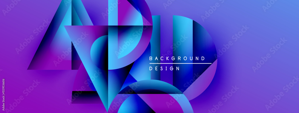 Poster Abstract geometric shapes, vibrant purple blue gradient. Modern design elements create dynamic visual impact. Text reads background design.