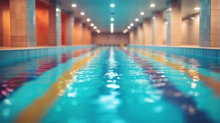 Obraz premium Empty swimming pool indoor with lanes blurred.