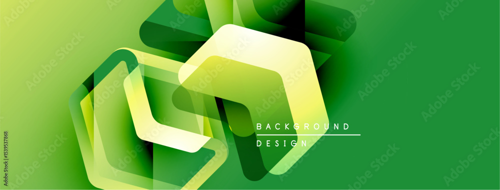 Poster Abstract green background. Geometric shapes overlap, creating dynamic visual effect. Modern design elements present sleek composition.