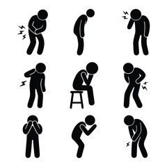 Pain and Discomfort Silhouette Icon Set