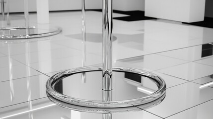 Obraz premium Chrome Stand, Circular Base, Reflective Floor