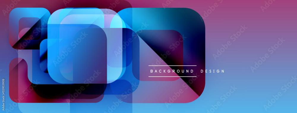 Poster Abstract geometric shapes overlap, creating vibrant blue, purple gradient. Modern design element for backgrounds, presentations.