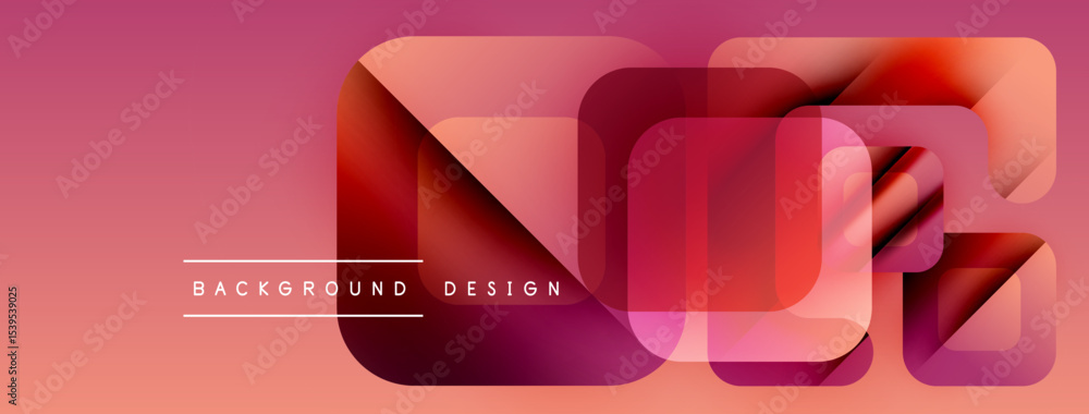 Poster abstract geometric shapes overlap, creating vibrant pink, purple gradient. modern design suitable fo