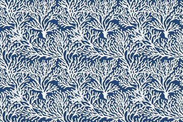 Seamless blue and white branch coral pattern wallpaper