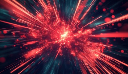 Abstract explosion, vibrant red and teal streaks, radiating outwards