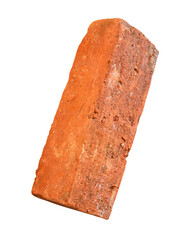 Side view of one cracked old red or orange brick isolated with clipping path in png file format