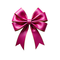 Fototapeta premium A shiny pink bow with gold trim on a isolated on transparent background