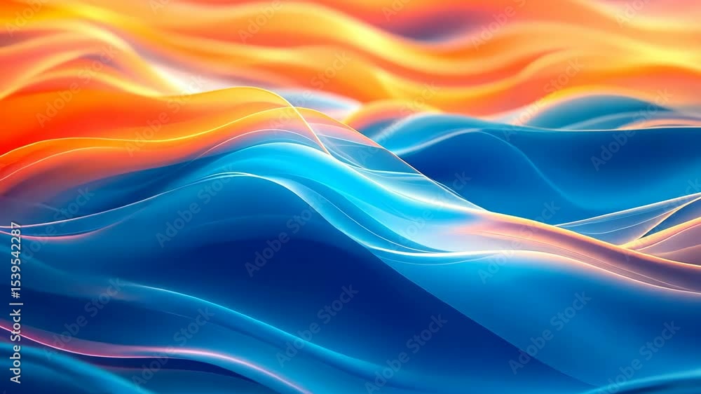Poster abstract wave forms in blue and orange create a mesmerizing and dynamic composition.