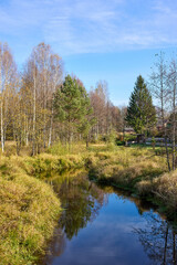 Tranquil view of the river bank in autumn
