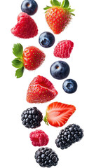 Fresh Berries Falling isolated on transparent white background, clipping path