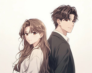 Anime couple standing close together