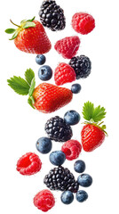 Fresh Berries Falling isolated on transparent white background, clipping path