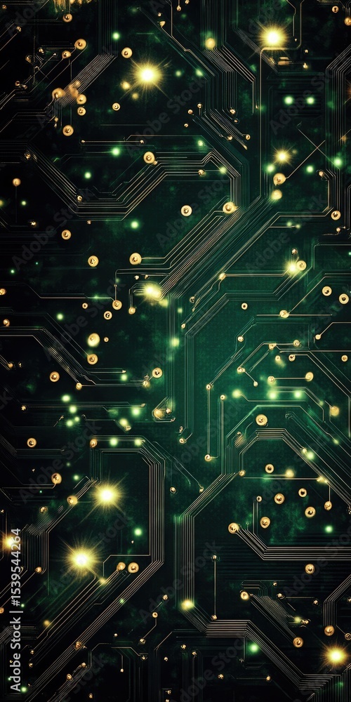 Poster detailed close-up of intricate circuit board design with glowing components