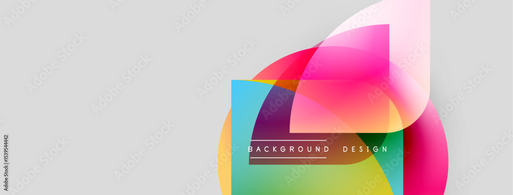 Aufkleber Abstract colorful shapes overlap, creating dynamic visual effect. Background features gradients, text elements, modern design aesthetic.