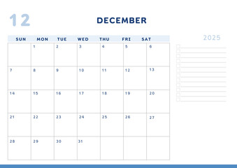 Calendar 2025 Planner A4 Document - december 2025