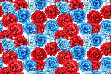 Watercolor carnation flowers red and blue pattern wallpaper
