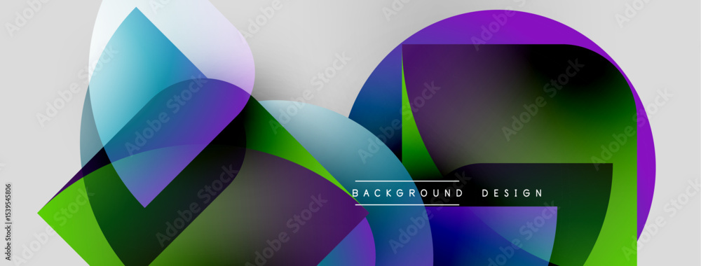 Poster Abstract shapes overlap, creating vibrant color gradients. Modern design features smooth transitions, light background.