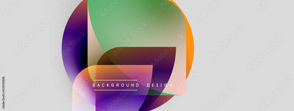 Poster Abstract geometric shapes overlap, creating vibrant color gradients. Modern design elements suggest innovation, fluidity, dynamism. Background features subtle texture.