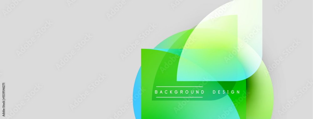 Poster Abstract design features overlapping colorful shapes. Green, yellow hues blend with white backdrop. Modern aesthetic, simple composition.