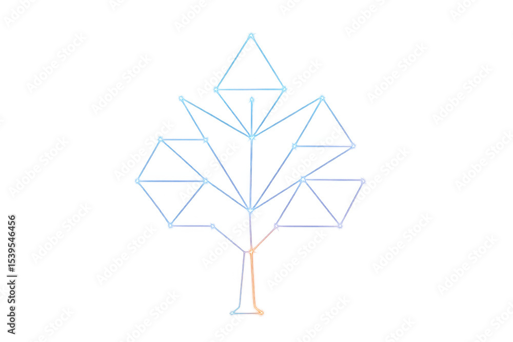 Poster digital tree network with glowing nodes connecting linear branches, representing technological growt