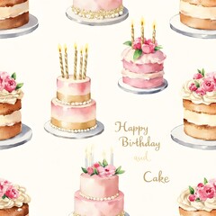 Watercolor Illustration of Assorted Birthday Cakes