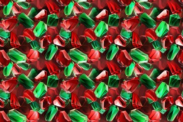 Seamless realistic red and green crystals pattern background wallpaper