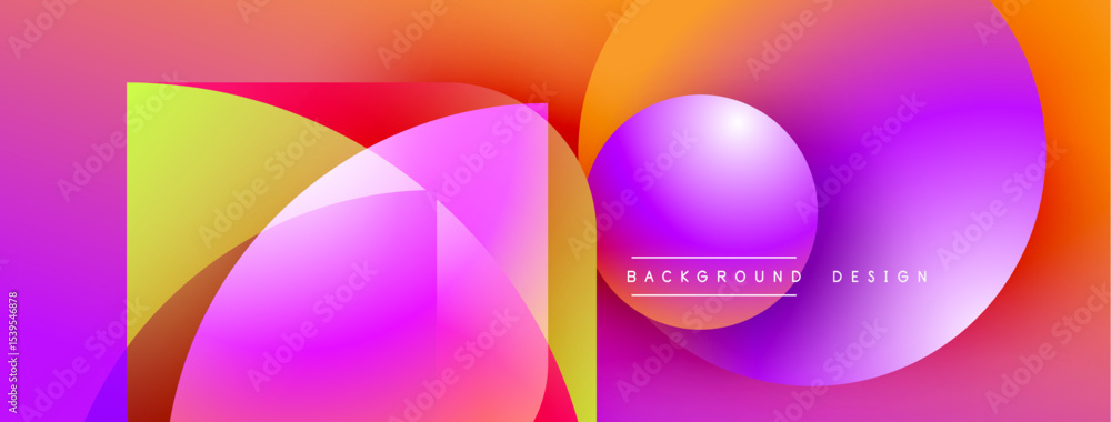 Poster Vibrant abstract shapes overlap, creating dynamic colorful background. Gradient hues blend smoothly, offering modern visual appeal.