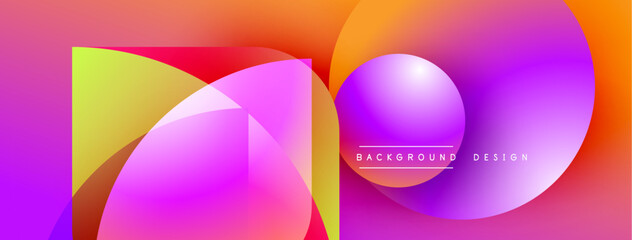 Vibrant abstract shapes overlap, creating dynamic colorful background. Gradient hues blend smoothly, offering modern visual appeal.