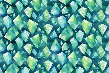 Seamless watercolor blue and green crystals pattern background wallpaper