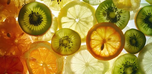 Citrus and Kiwi fruit slices, layered and overlapping