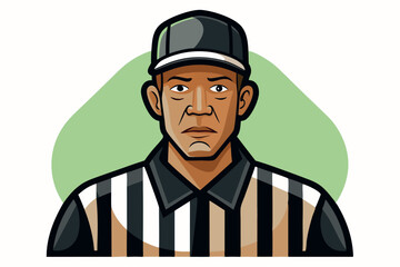 Fototapeta premium Referee wearing black and white uniform on green background during sports officiating process