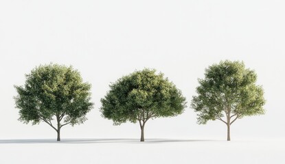 Fototapeta premium Three green trees against white background
