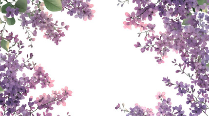 Lilac blossoms frame black background delicate purple flowers floral design