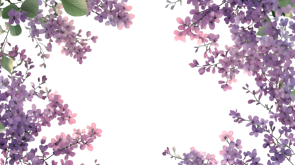 Lilac blossoms frame black background delicate purple flowers floral design