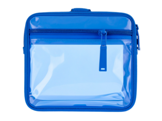 Clear blue zippered pouch perfect for design elements. Great for cosmetic product mockups, travel graphics, or small accessory concepts.