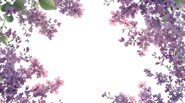 Lilac blossoms frame black background delicate purple flowers floral design