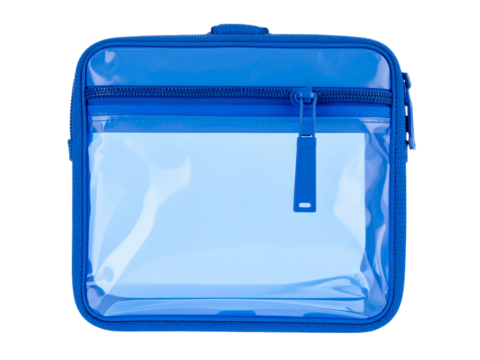 Clear blue zippered pouch perfect for design elements. Great for cosmetic product mockups, travel graphics, or small accessory concepts.