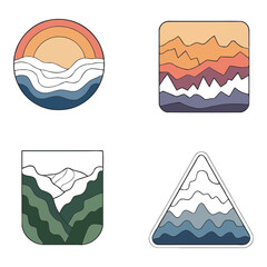 Mountain landscapes in various shapes isolated on white background